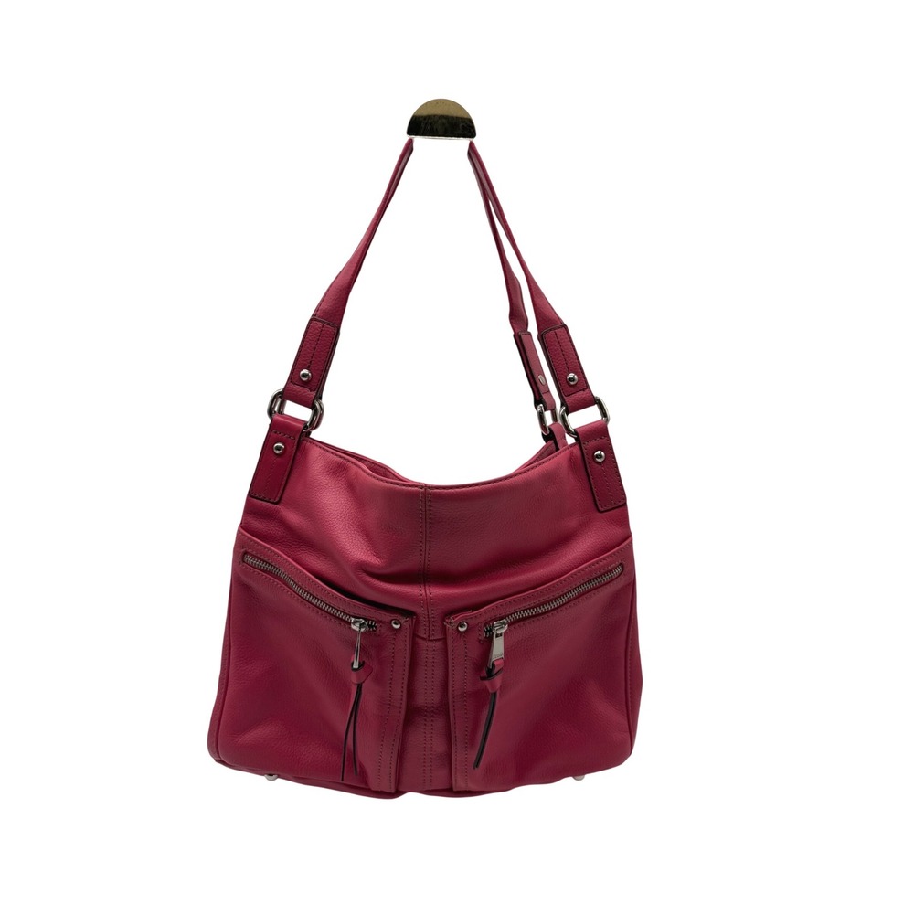 Tignanello Hobo Bag Womens Large Pink Excellent Pebbled Leather Shoulder Bag